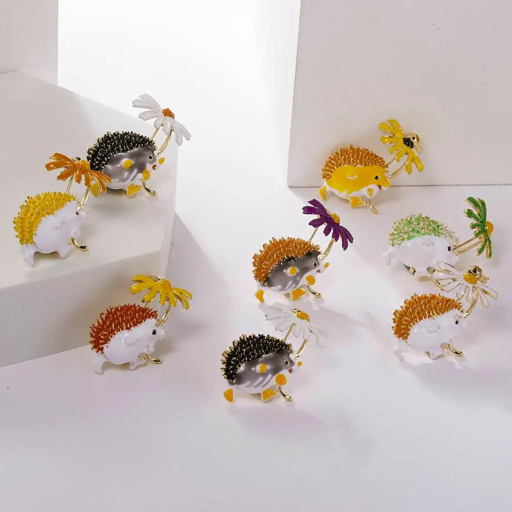 Trendy Cute Hedgehog Animal Brooch Fashion Colorful Daisy Brooches For Women Shoes Coat Accessories New Design Lapel Pins Gift - Image 5