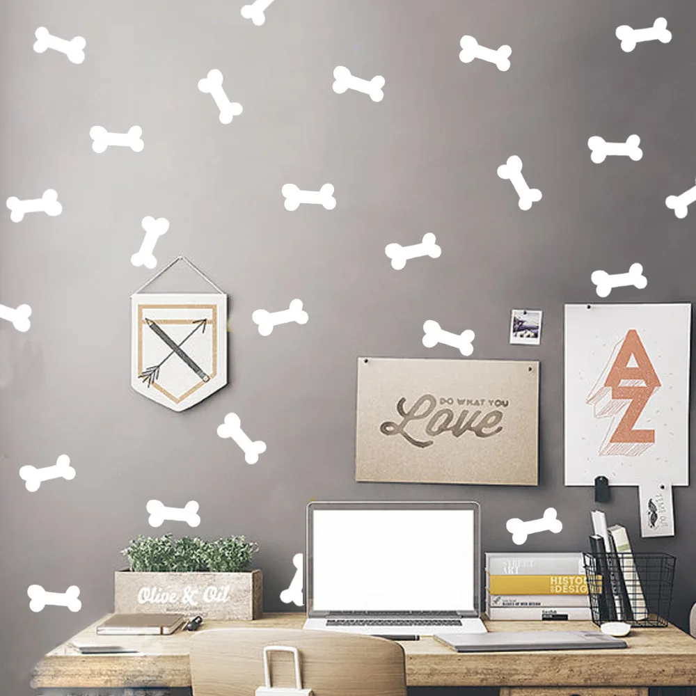 Pegatinas de pared de hueso de perro de dibujos animados para decoración del hogar, papel tapiz extraíble de PVC para niños, decoración de dormitorio, Mural delicado