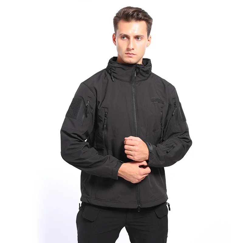 

Outdoor Waterproof Windproof Shark Skin Soft Shell Fleece Tactical Charge Jacket Men Hiking Camping Training Warm With Hat Coat