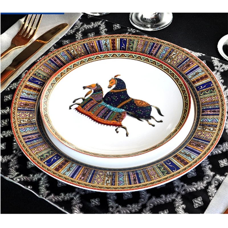 European Bone China Western Dish Dinner Plates Beautiful Ceramic Tableware Hotel Decorative Plate For Dessert Steak Snack ZM811 | Дом и сад