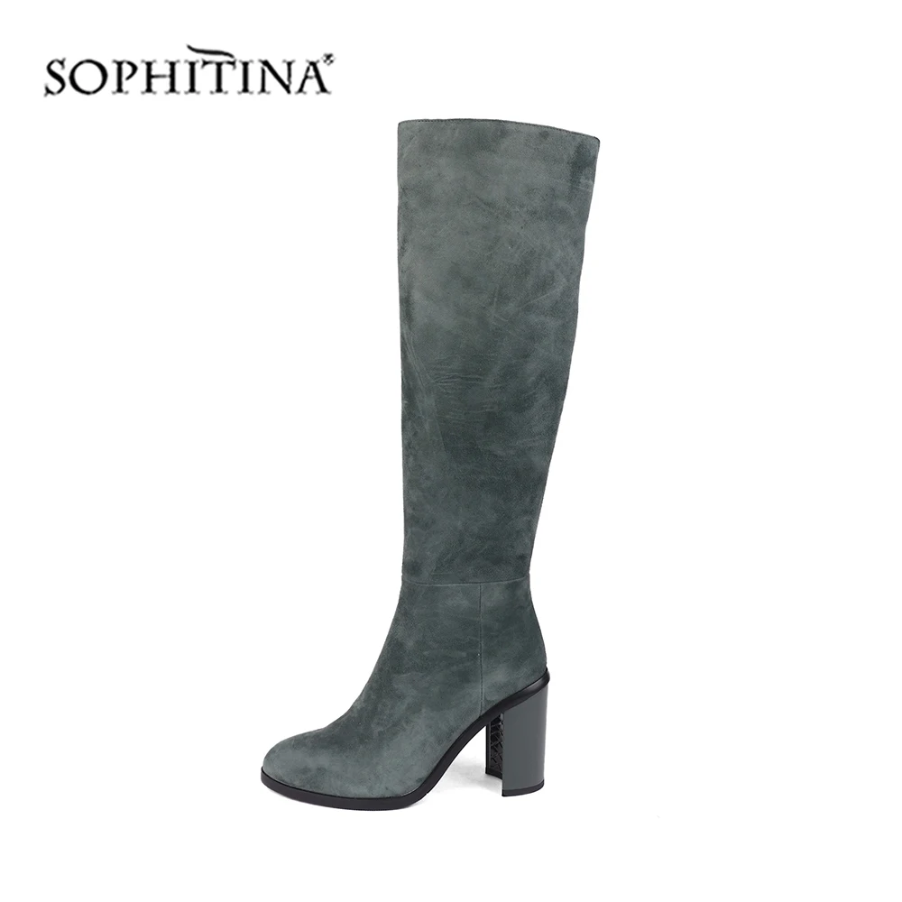 

SOPHITINA Women's New Boots High Quality Kid Suede Comfortable Round Toe Solid High Heel 10cm Shoes Zipper Handmade Boots C226