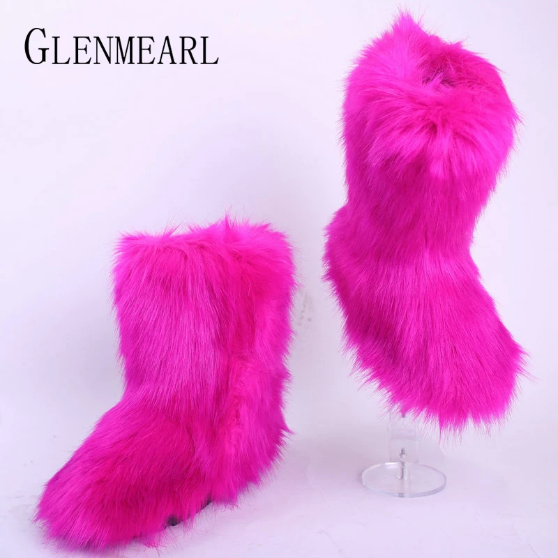

Fur Shoes Women Snow Boots Winter Shoes Warm Faux Fox Woman Ankle Boots Platform Round Toe Home Boots Plus Size Boats Mujer 2019