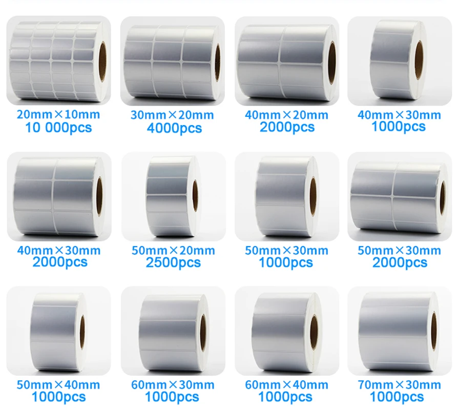 Matte Silver PET Barcode Label 100 90 80 70 60 40 50 30 20 Thermal Transfer Ribbon Printer Sticker