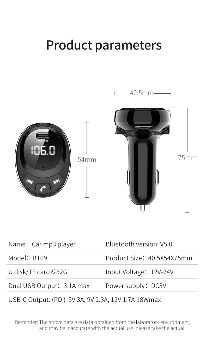 Car Bluetooth 5.0 FM Transmitter Wireless Handsfree Car Kit Auto Audio MP3 Player Quick Charge Car Fast Charger FM Modulator