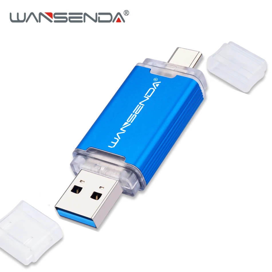 Синий WANSENDA usb 3,0 OTG USB флеш-накопитель металлический флеш-накопитель для мобильных устройств типа C/ПК 512 ГБ 256 ГБ 128 Гб 64 ГБ 32 ГБ Флешка USB карта памяти - Цвет: Синий