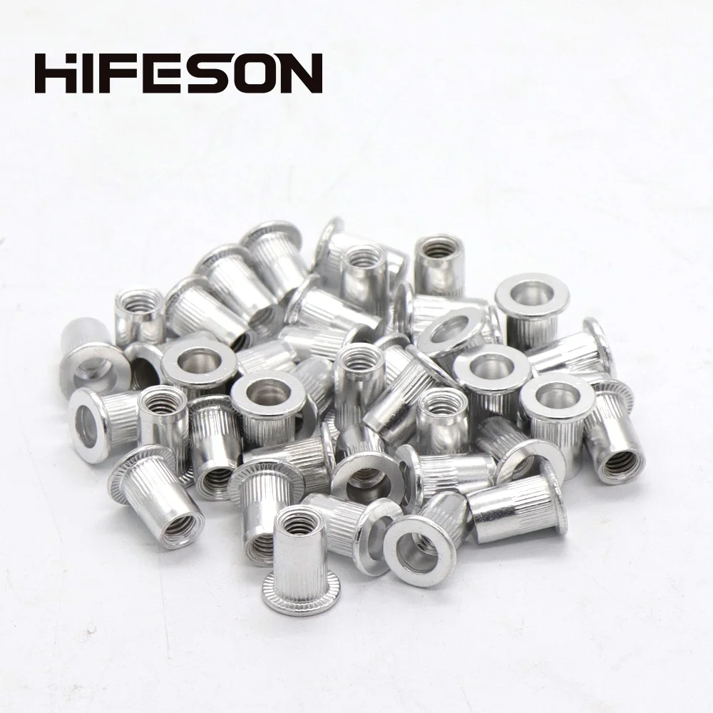 50 pcs/lot Aluminum Alloy Rivets Nuts Insert Flat Head Threaded Nut