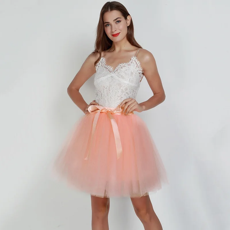 peach Женские юбки, 7 слоев, миди, фатиновая юбка, модные юбки-пачки, Женская бальная юбка-пачка для вечеринки,, Лолита, Faldas Saia - Цвет: peach