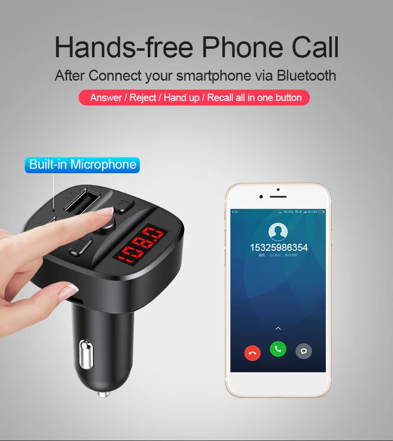 Bakeey 2.1A автомобильное зарядное устройство двойной USB цифровой дисплей Bluetooth Быстрая зарядка зарядное устройство для iPhone XS huawei P30 mate 30 Xiaomi Mi9