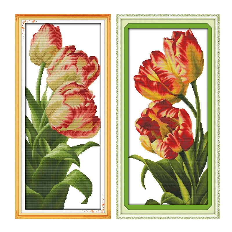 Tulip Flower Printed Cross Stitch Kits 11CT14CT Canvas Fabric Embroidery Home Decoration Needlework Set | Дом и сад