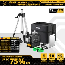 DEKO – Niveau Laser 3D Vert, 12 Lignes, croix/horizontal/vertical, nivellement automatique,pour l'intérieur et l'extérieur 