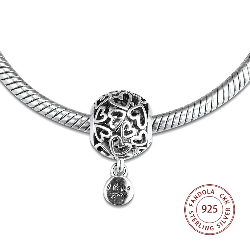 Подходит для браслета Pandora Argent Charm бусины из стерлингового серебра 925 ажурные сердца Подвески бусины для изготовления ювелирных изделий крален