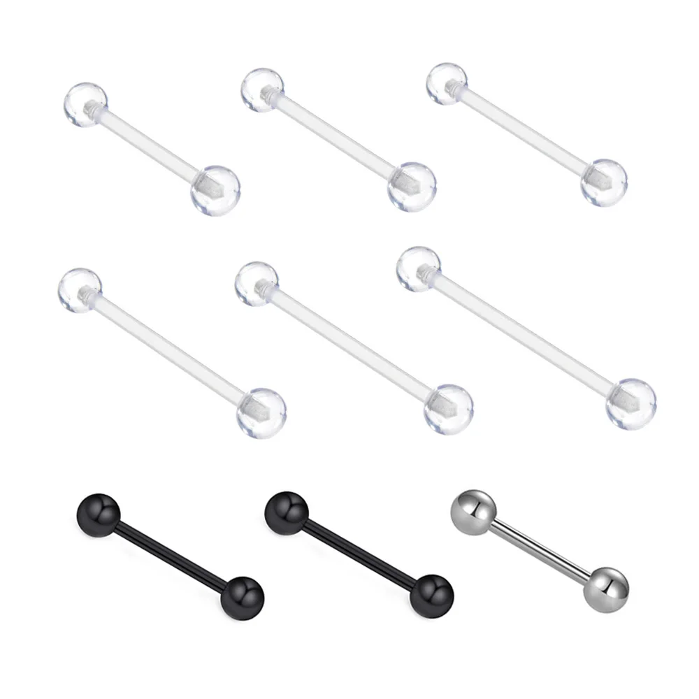 

9PCS/set Invisible Transparent BioFlex Tongue Nails UV Soft Rod and Stainless Rod Tongue Ring Nail Ear Nails Piercing Jewelry