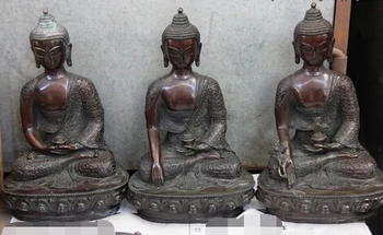 

JP S1022 Tibet Temple Copper Bronze Three Sakyamuni Tathagata Amitayus Buddha Statue Set