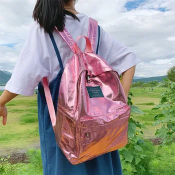 

Large Capacity Solid Color Waterproof Casual Backpack School Bag Multi-Function Soild zipper flash Ladies School Backpack