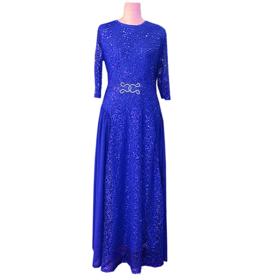 GuyuEra African Dress Women's Lace Sequins Round Neck Sleeves Daily Dress Evening Dress Party Dress (2)