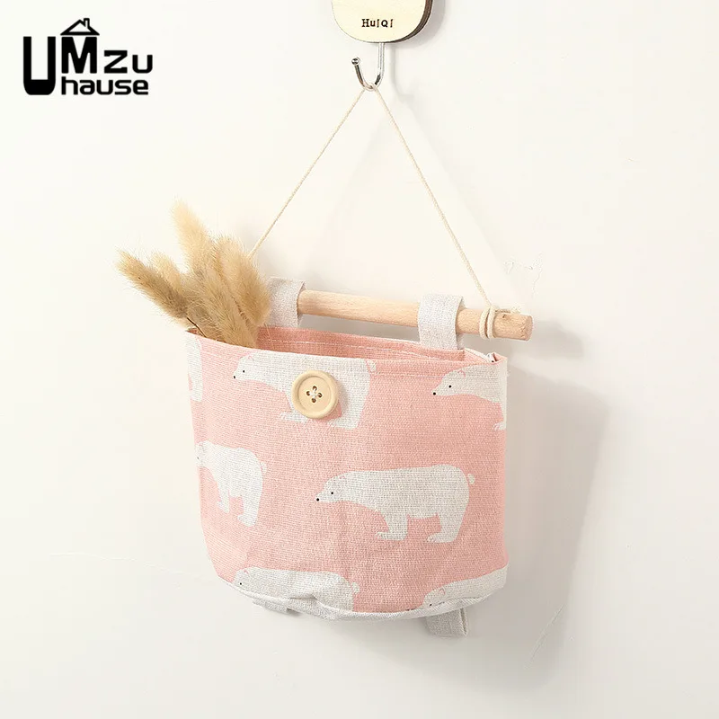 Милые хлопковые сумки для хранения, настенный дверной подвесной карман, органайзер для гардероба, Мультяшные животные, ванная комната, домашняя организация - Цвет: Pink