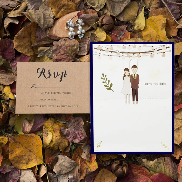 1 Set Design Cartoon Young Groom Bride Korea Type 3D POP UP Cards Wedding Invitaitons Blank Print Custom Made Cards PARTY - Цвет: Синий
