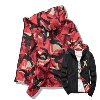 

Reversible Men Jacket Coats Male Causal Hooded Camouflage Jacket Thin Windbreaker Zipper Outwear Spring Autumn Bomber Jackets
