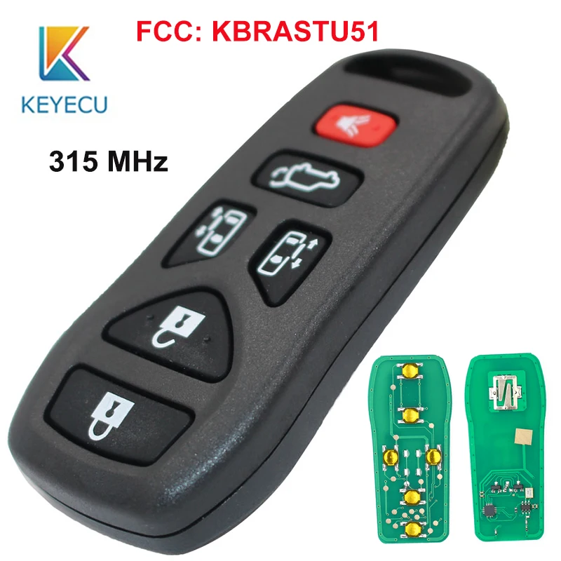 KEYECU 315 МГц FCC: KBRASTU51 Замена бесключевого ввода 5+ 1 6 кнопка дистанционного брелока для Nissan Quest 2004 2005 2006 2007 2008 2009