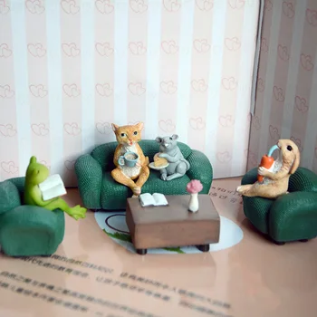 

8pcs/set Cute Cat Mouse Statue Figurine Ornaments Scene Decoration Sculpture Animal Miniature Micro Landscape Decoration