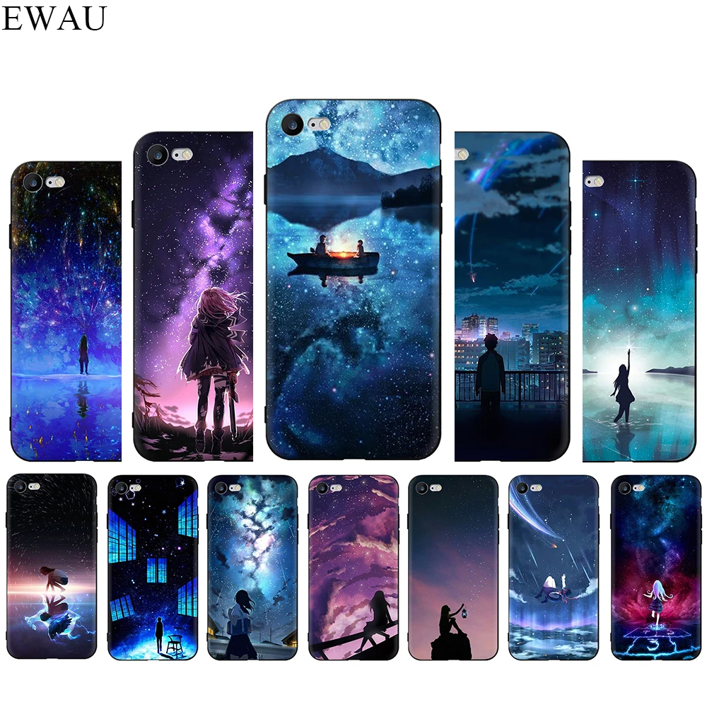 

EWAU Starry Day Anime Silicone phone case for iphone 5 5s SE 6 6s 7 8 Plus X XR XS 11 Pro Max