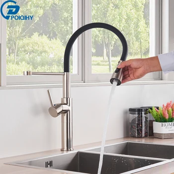 

POIQIHY Brushed Nickel Pull Out Kitchen Faucet 2-Function Swivel Spout Kitchen Sink Mixer Tap Single Handle Deck Mount Hot Cold