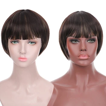 

XUANGUANG Short Straight Wig with Bangs for Women Synthetic Wigs Bob Wig Heat Resistant Cosplay Hair