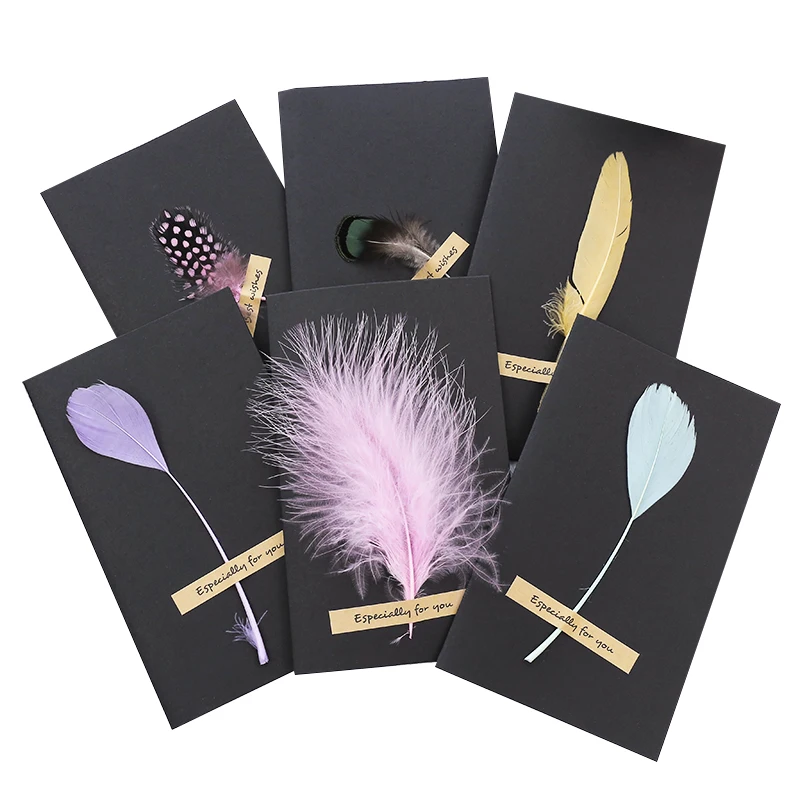 Black High-grade Stereoscopic card envelope 1pc True feathers greeting card invitation holding thanks you cards kawaii