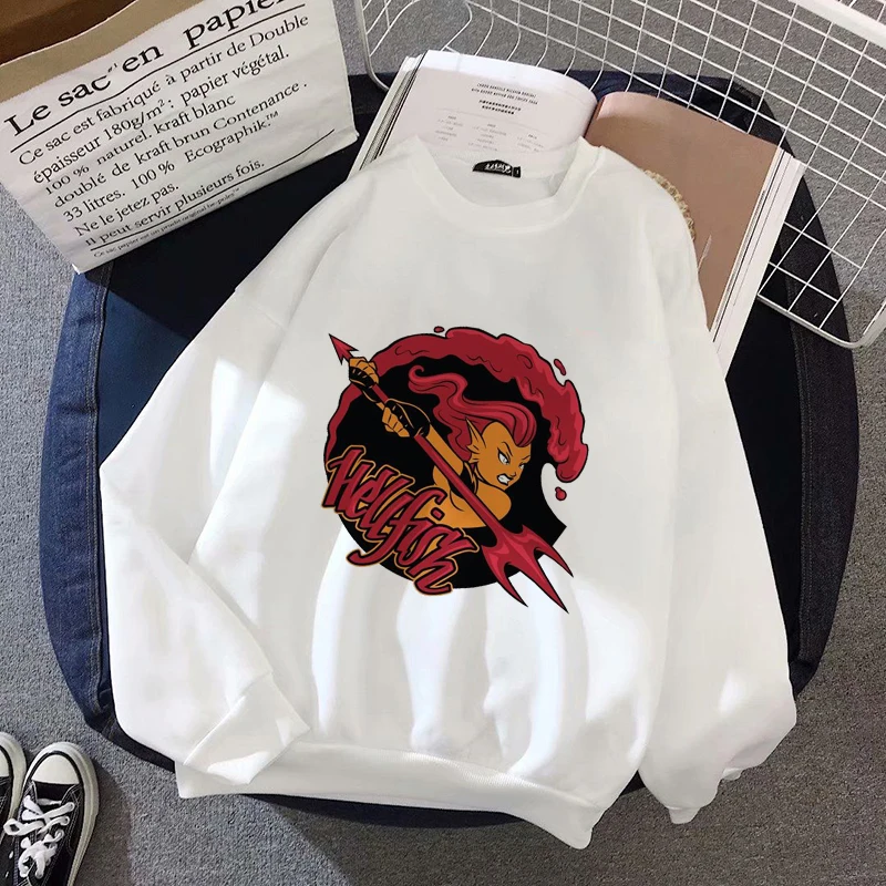 Kpop Harajuku Women Hoodies Angel And Devil Print Valentine's Day O-Neck Aesthetics Casual Long Sleeved Pullover Sweatshirt | Женская