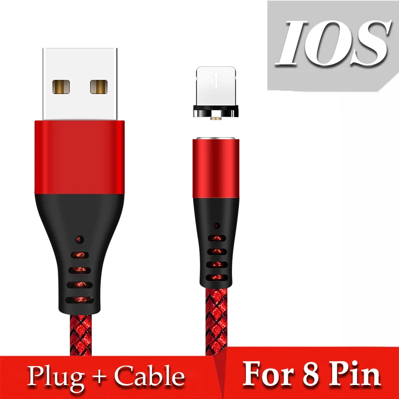 Магнитный Micro USB зарядный кабель USB 2.1A Тип C кабель для huawei быстрой зарядки магнит 8 Pin Зарядное устройство Шнур для Iphone кабели для мобильных телефонов - Цвет: Red for iPhone