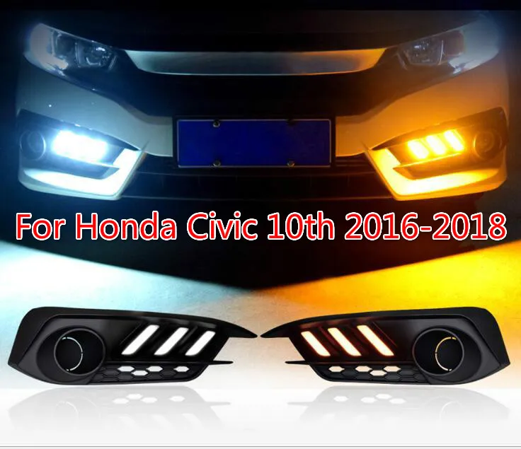 

Car Flashing 1 Set For Honda Civic 10th 2016 2017 2018 LED DRL Daytime Running Light Daylight Yellow Turn Signal Lamp Styling