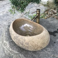 Natural Pebble Wash Basin Outdoor Stone Washbasin Courtyard Rough Stone Pool Garden Retro Table Basin Outdoor 1