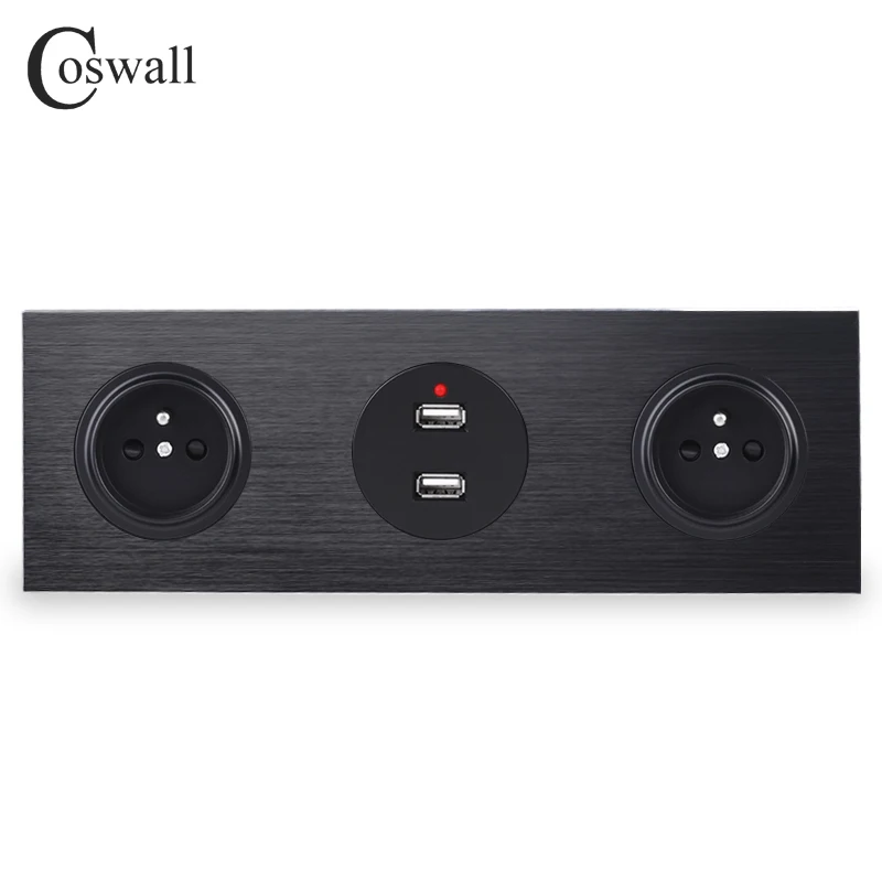 Черная алюминиевая панель Coswall настенная розетка с двойным французским