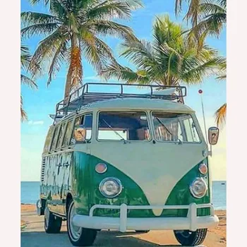 

5d Diy Diamond Painting Bus Full Round Diamond Mosaic Cross Stitch Diamond Embroidery Piink Bus Car Volkswagen Rhinestones Gifts