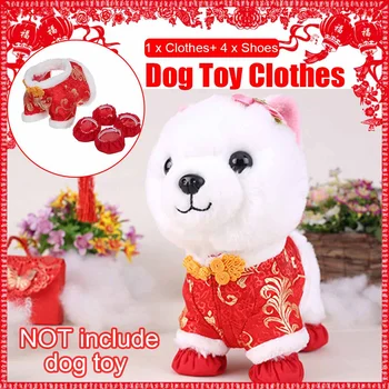 

5PCS Pet Dog New Year Clothes Party Costume Chinese Tang Dynasty Dress Festival Costume with Cute Red Shoes for Puppy/Robot Dog
