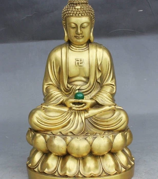 

rui 12" Old Tibet Buddhism Temple Brass Sakyamuni Shakyamuni Buddha Hold Ball Statue