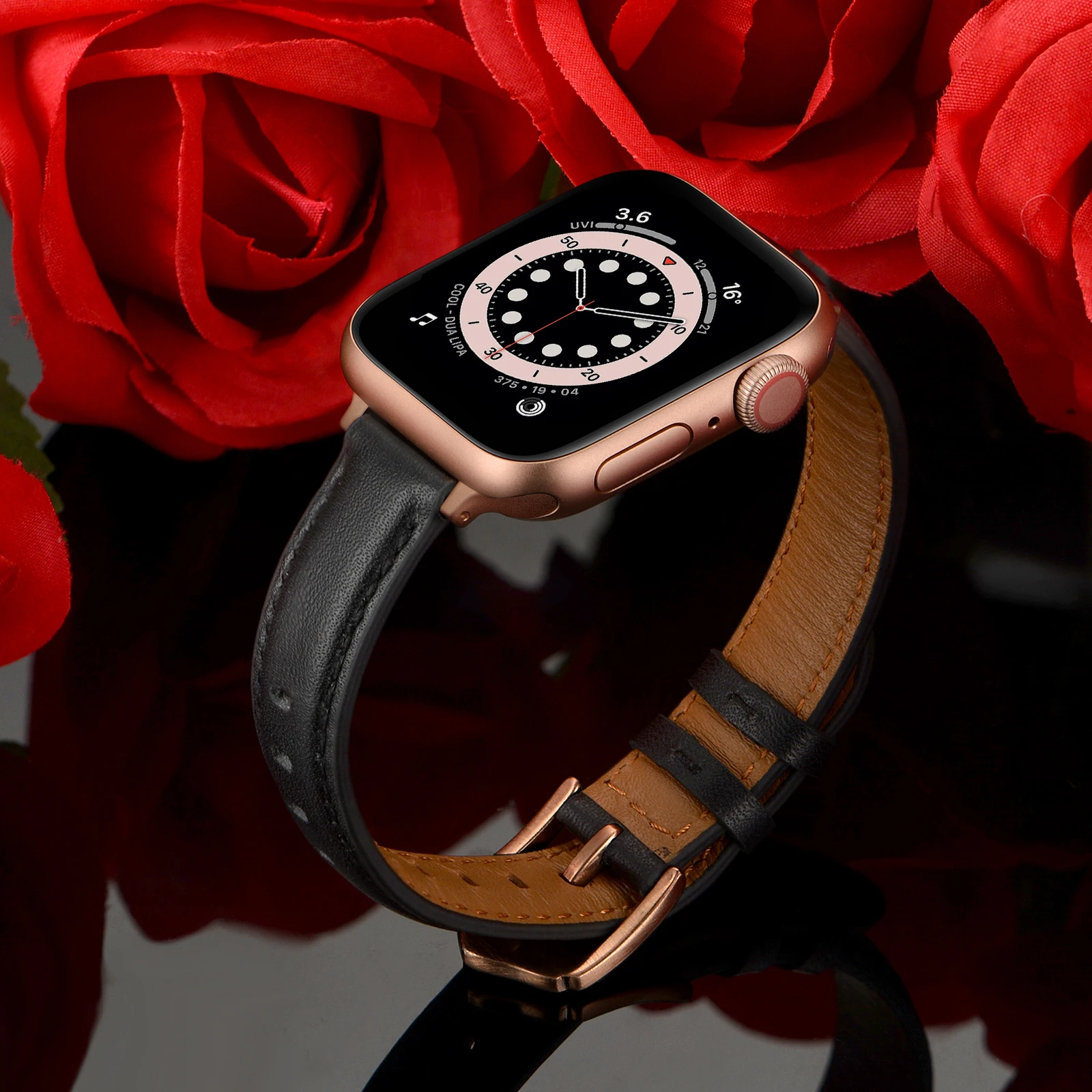 

Ремешок кожаный для Apple Watch 7 6 SE Band, тонкий браслет для iWatch 3 42 мм 38 мм, 45 мм 41 мм 44 мм 40 мм