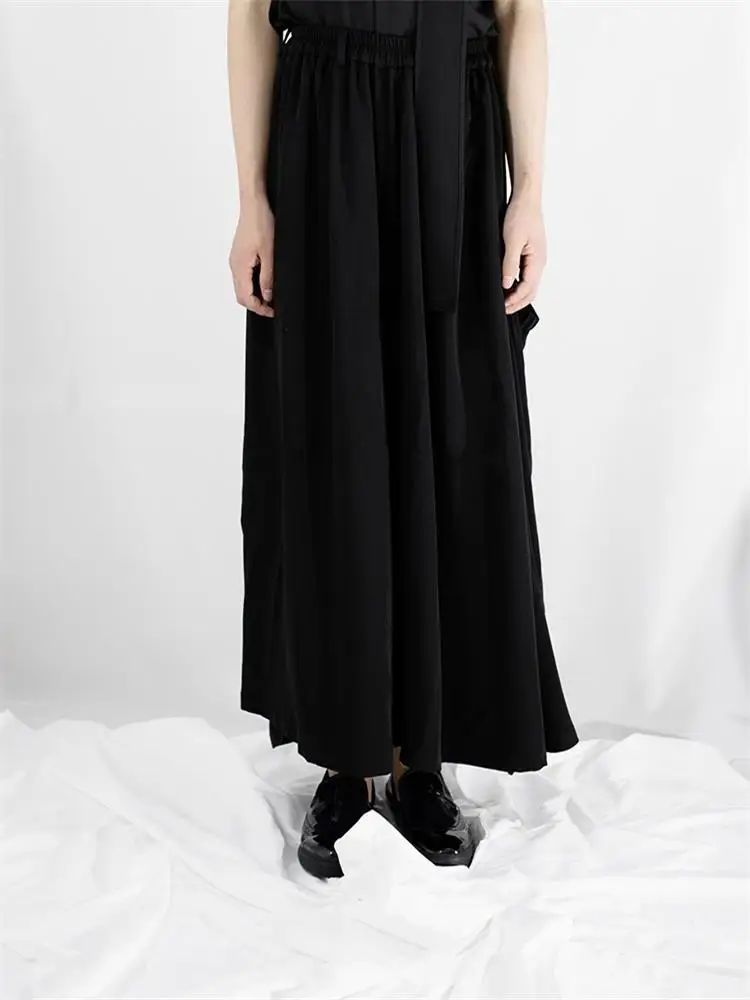 New autumn/winter men's hair stylist fashion ultra loose casual culottes black elastic pocket culottes wide leg trousers