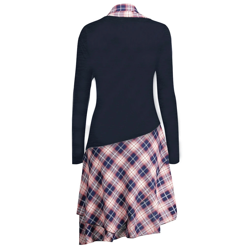 FREE OSTRICH Blouse Women Long Sleeve Irregular Plaid Button Turtleneck Christmas Pullover 2019 Shirt Tops Blusas Feminina 1004