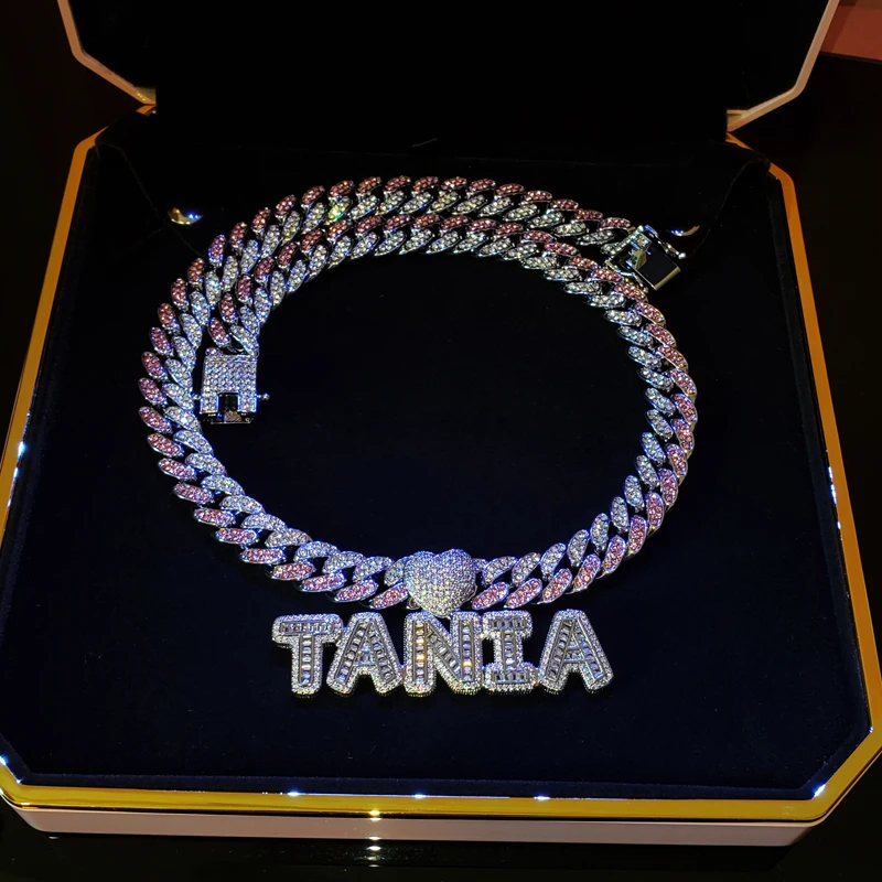 Grandbling уникальное ожерелье с багетной надписью фианитом подвеска именем на заказ