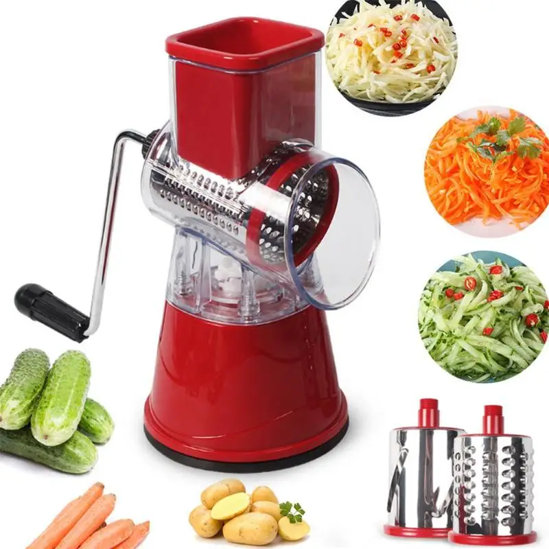 

Vegetable Cutter Round Mandoline Slicer Potato Carrot Grater Slicer with 3 Stainless Steel Chopper Blades Kitchen Tool Dropship