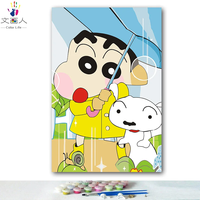 DIY картинки для раскраски по номерам с цветами Crayon Shinchan ювенальная Аниме Картина Рисование Живопись по номерам в рамке дома