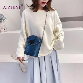 

Ladies Fashion Lattice Chain Shoulder Messenger Handbags Women PU Leather Solid Color Crossbody Bucket Bags
