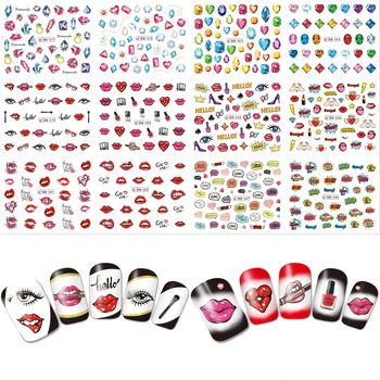 

12pcs Beauty Makeup Lips Diamond Slider Water Transfer Nail Art Sticker Nails Care Decals DIY Labels BN577-588