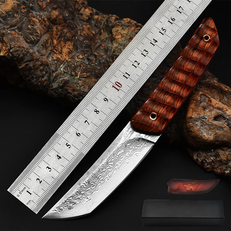 

Free shipping High hardness VG10 Damascus steel knife self defense wilderness survival knife field survival sharp outdoor tools