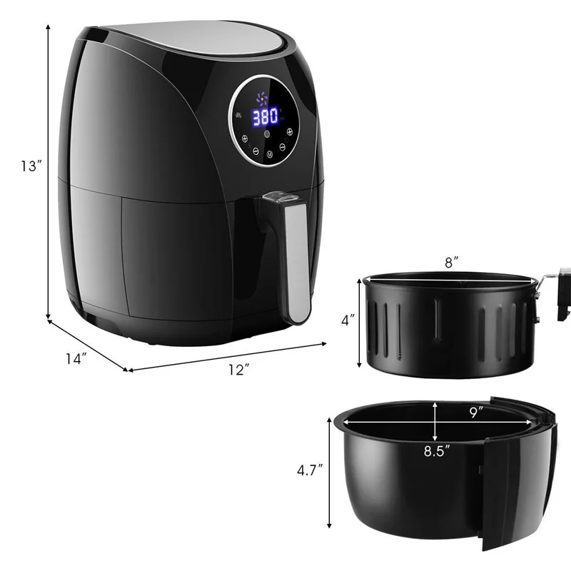  Costway 1400 W 7-in-1 Touch Screen Timer Electric Air Fryer Adjustable Temperature 7 Preset Cooking
