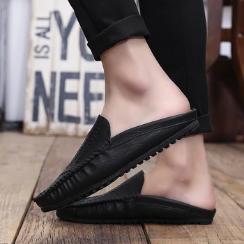 

Hand Made Half slippers For Mens Comfortable Men Casual Shoes Slip On Loafers Shoes Half Drag Summer Young Casual Men Shoes