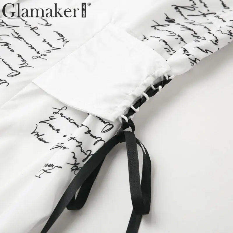 Glamaker с буквенным принтом, высокая талия, Бандажное короткое платье-рубашка, женское сексуальное элегантное осеннее платье, женское модное, вечерние, Клубное, зимнее платье