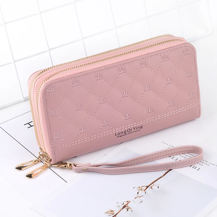 

Fashion Women Wallet PU Leather Crown Pattern Lady Handbags Coin Purse Long Clutch Female Wallets Double Zipper Moneybag Purses