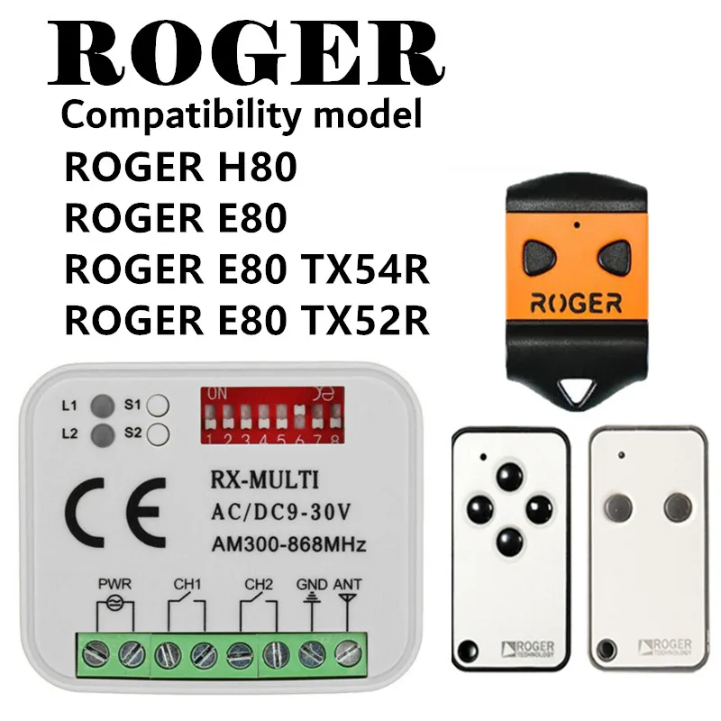 

ROGER H80 TX22 remote garage door opener barrier gate control receiver ROGER TX54R TX52R remote control garage door 433,92Mhz ga